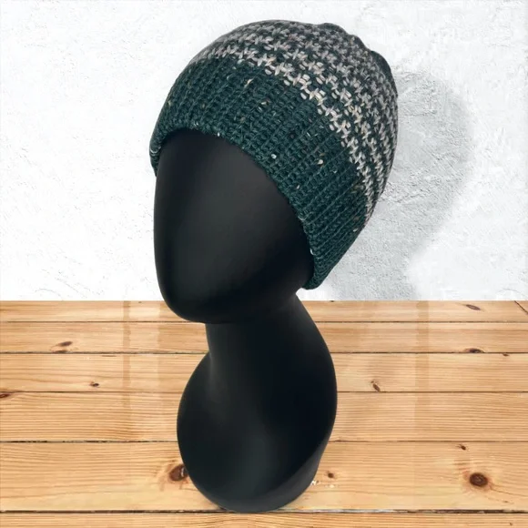 Handmade Alpaca Tweed Striped Knit Beanie Handcrafted Loch Ness w/ Highland Fog - Picture 9 of 10